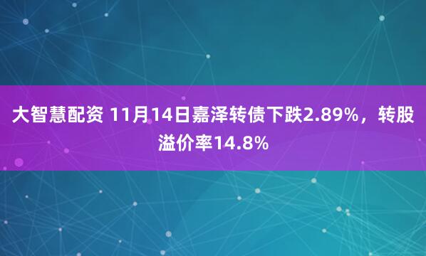 大智慧配资 11月14日嘉泽转债下跌2.89%,转股溢价率14.8%